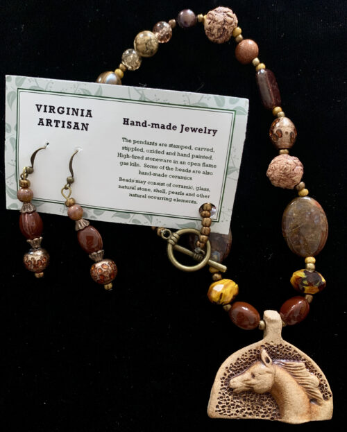 Pottery Necklace / Earring Set with Horse Pendant