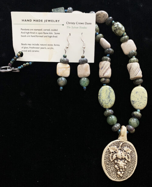 Stoneware Necklace / Earring Set with Grape Pendant